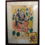 Indian school, late 19th/early 20th century: a Kalighat painting, portrait of the goddess Saraswati,