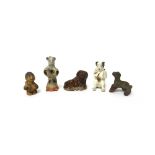 A group of five Asian small ceramic figures and animals, various dates,