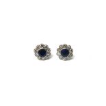 A pair of sapphire and diamond set cluster earstuds,
