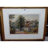 **Andrew (19th century), An old cottage on a country lane, watercolour, indistinctly signed,