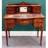 A late Victorian marquetry inlaid writing desk,