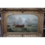 English School (19th century), Fishing vessels and other shipping off the coast, oil on canvas,