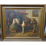 J. Bird (19th century), A pony in full saddlery, oil on canvas, signed and dated 1870, 25cm x 30cm.