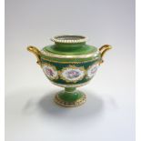 A Royal Crown Derby porcelain two handled urn (lacking cover), early 20th century,