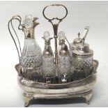 A George III silver mounted rectangular shaped cruet stand,