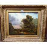 Norwich School (19th century), Travellers in a landscape, oil on canvas, bears a signature,