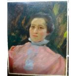 Douglas Stannus Gray (1890-1959), Head and shoulders of Rosalind in pink, oil on canvas, unframed,