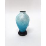 A small Japanese blue ground gin bari enamel vase, Meiji period, of baluster form,