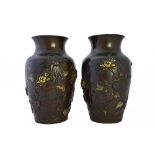 A good pair of Japanese bronze vases, Meiji period, of ovoid form,