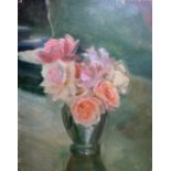 Douglas Stannus Gray (1890-1959), Roses, oil on canvas, unframed, 40.5cm x 30.5cm.