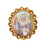 A gold, enamelled and cultured pearl set brooch,