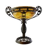 A Chapelle Art Deco cased glass and wrought iron, twin handled centrepiece, circa 1925,