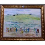 Manner of Raoul Dufy, Figures on a promenade overlooking the sea, watercolour, bears a signature,