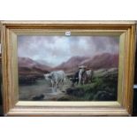 Frank Bennett (19th century), Highland Cattle Watering, oil on canvas, signed, 49.5cm x 74cm.