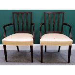 A pair of 19th century mahogany square back open armchairs,