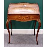 A late 19th century French gilt metal mounted marquetry inlaid rosewood bureau de dame,