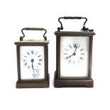 A brass cased carriage clock, early 20th century, with white enamel dial and single train movement,