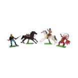 A quantity of Britains detail plastic figures, mainly cavalry, cowboys, Indians and knights.