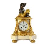 A French bronze, gilt and white marble mantel clock, late 19th century,