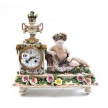 A Meissen style porcelain figural mantel clock, late 19th century,