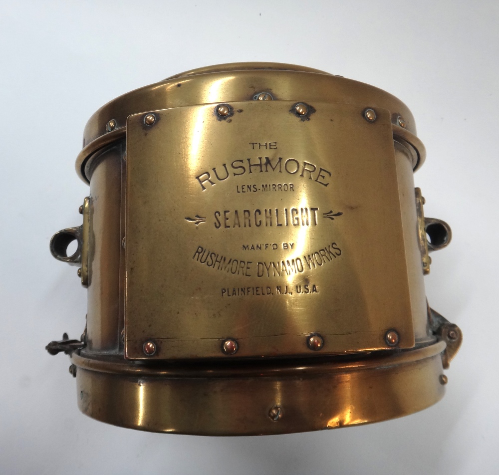 An eight inch brass cased 'Rushmore' automobile searchlight, lacking front glass. - Image 2 of 6