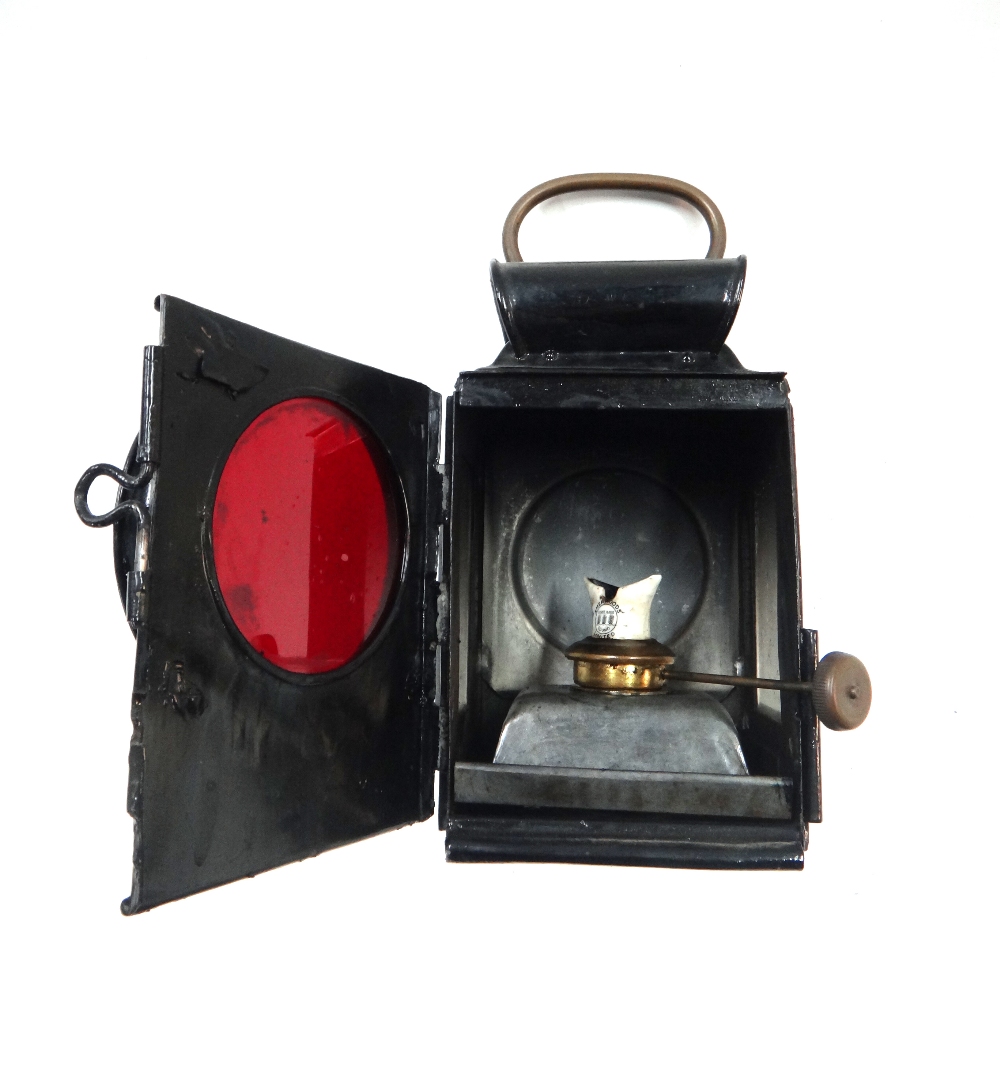 Two similar early 20th century black painted metal automobile lights, each with three inch lens. - Image 6 of 8