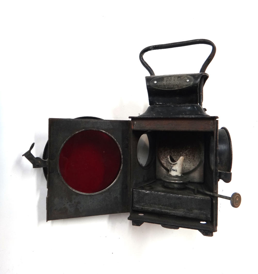 Two similar early 20th century black painted metal automobile lights, each with three inch lens. - Image 2 of 8