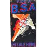 A 20th century reproduction on wood of an early BSA motorbike advertising sign,