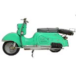 A 1956 Zundapp Bella R154 scooter, green, last MOT 2009. Registration: DSL 699.