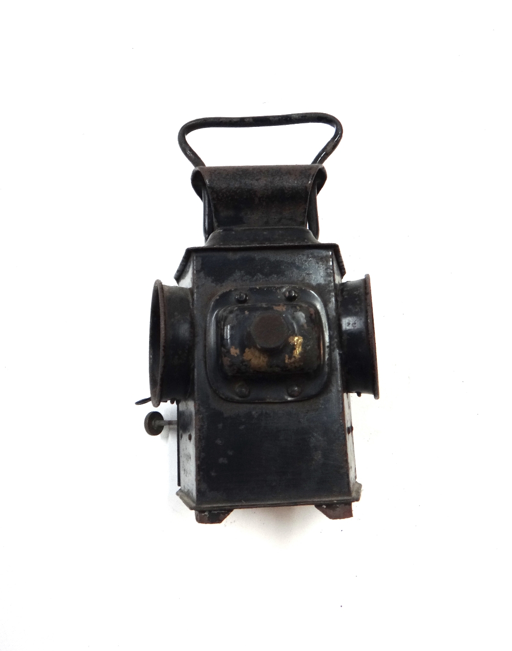 Two similar early 20th century black painted metal automobile lights, each with three inch lens. - Image 5 of 8