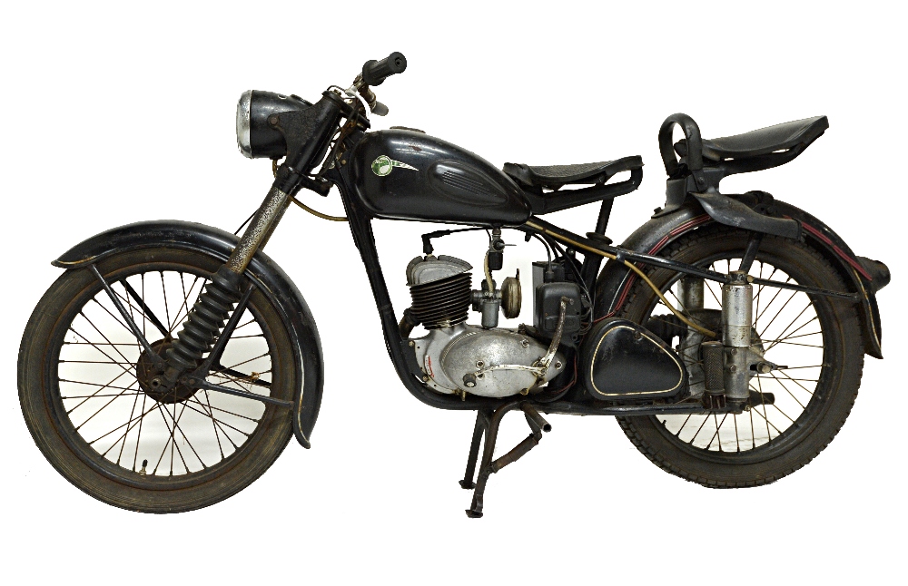 A 1956 MZ RT 25/2, black.