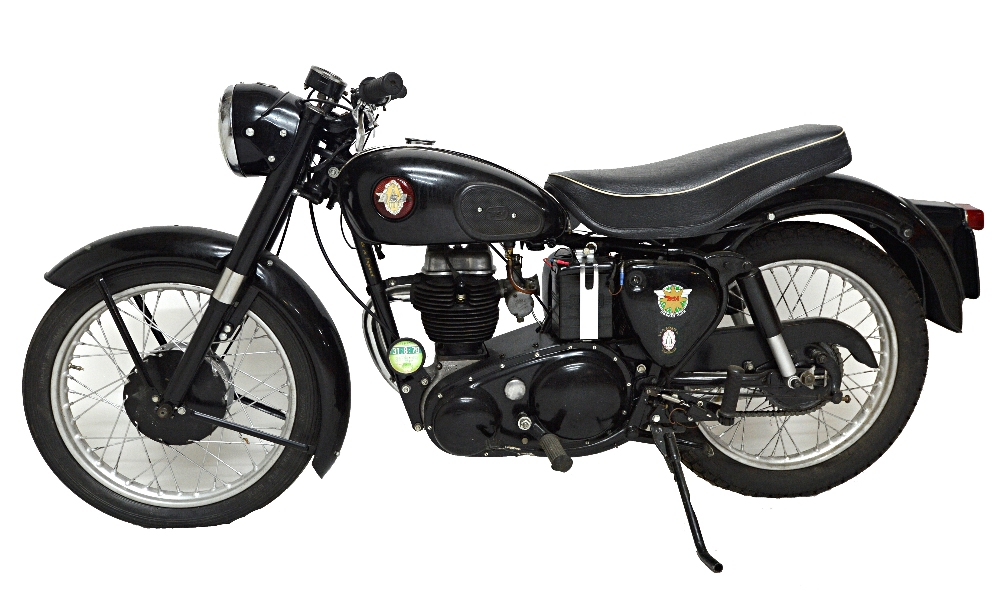 A 1956 BSA C12 250cc, black. Registration: UUY 418.