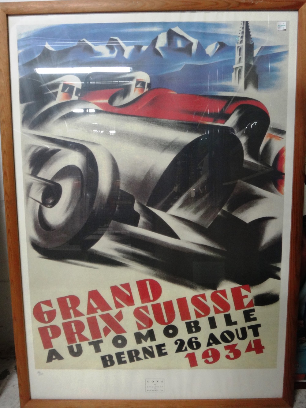 A limited edition reprint of 'Grand Prix Suisse, 1934', 34/850, 64cm wide x 93cm high.