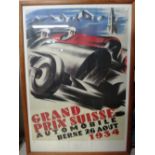 A limited edition reprint of 'Grand Prix Suisse, 1934', 34/850, 64cm wide x 93cm high.