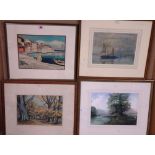 A group of seven 20th century watercolours and drawings of landscape and marine subjects.