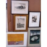 A quantity of assorted pictures and prints, including etchings of Siena and Perugia and others.