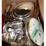 A group of silver plated wares, to include a gallery tray, an entree dish,