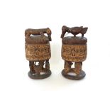 A pair of carved wooden covered pots, Grasslands style, Cameroon,