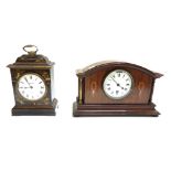 A Chinoiserie decorated mantel clock, 20cm high, and an Edwardian mahogany cased mantel clock,