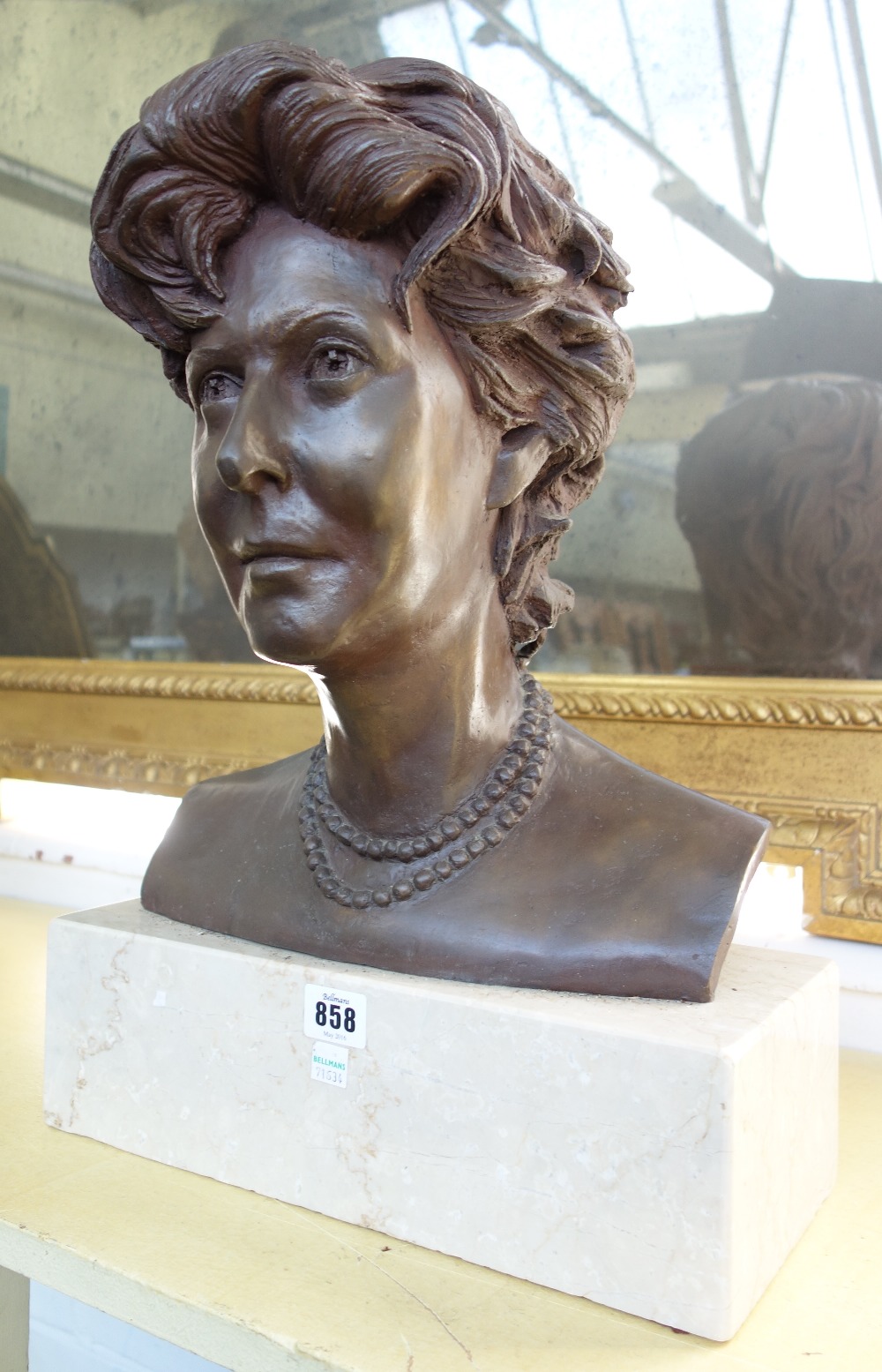 A bronze portrait bust depicting a female subject, signed and dated March 1989 to the rear, - Image 2 of 2