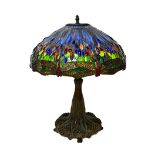 A bronze and coloured glass Tiffany style table lamp, late 20th century,