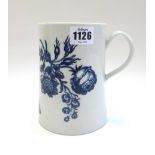 A Worcester blue and white mug, circa 1770, of cylindrical form with a slightly spreading base,
