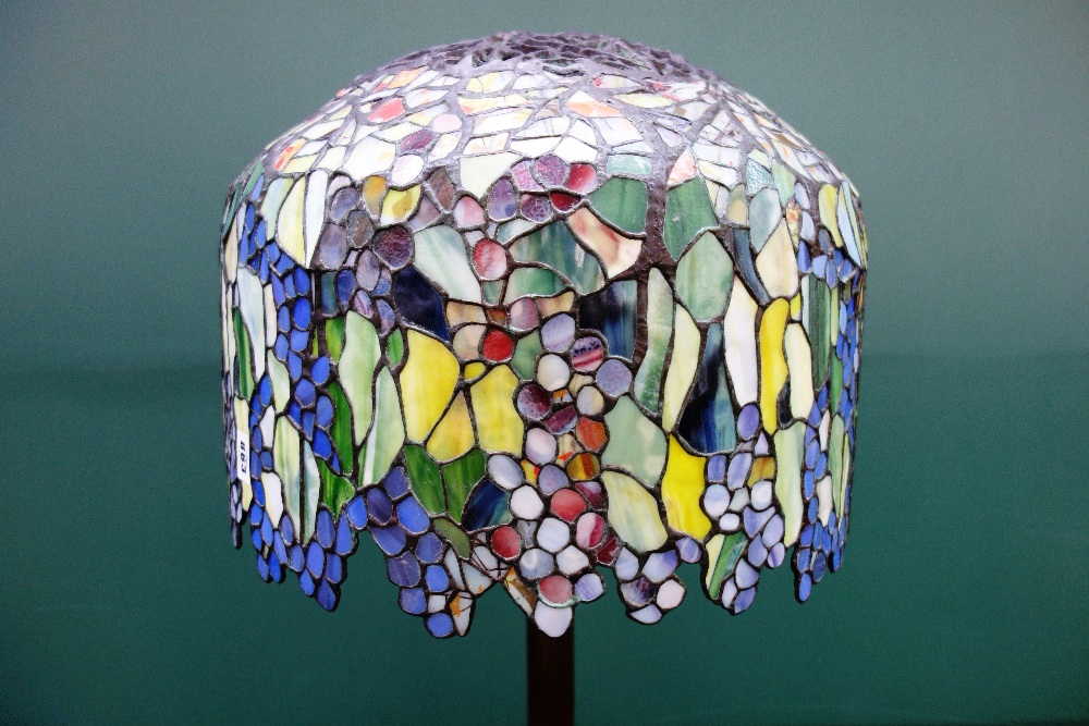 A bronze and coloured glass Tiffany style table lamp, late 20th century, - Image 2 of 3