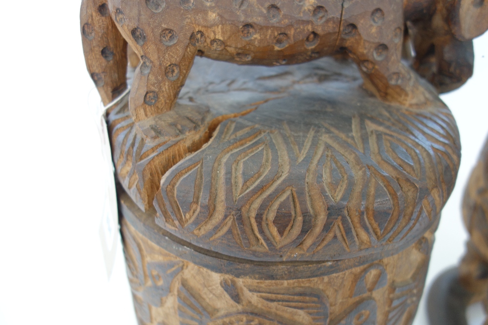 A pair of carved wooden covered pots, Grasslands style, Cameroon, - Image 2 of 2