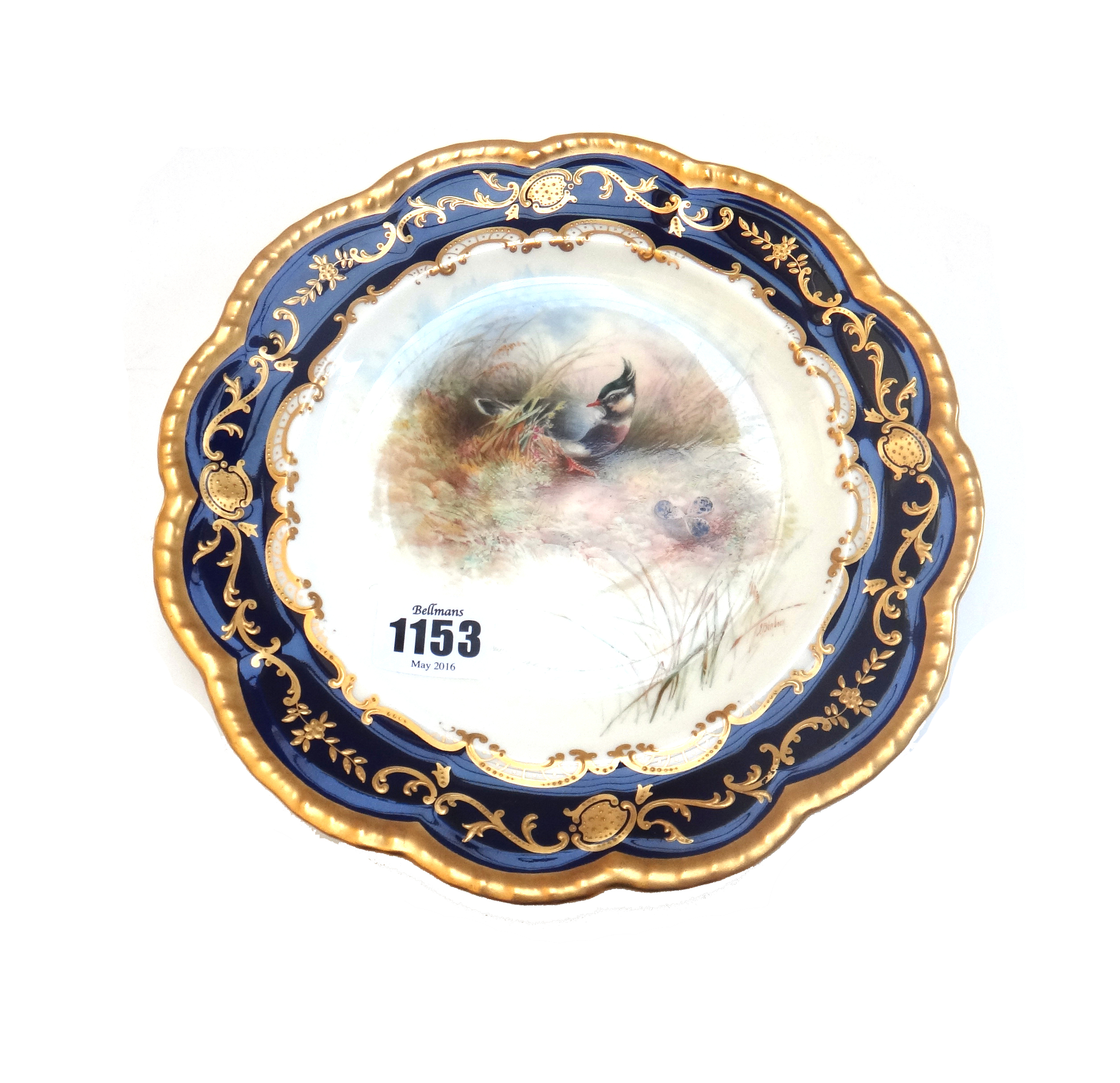 A Cauldon bone china plate, early 20th century, painted by J.