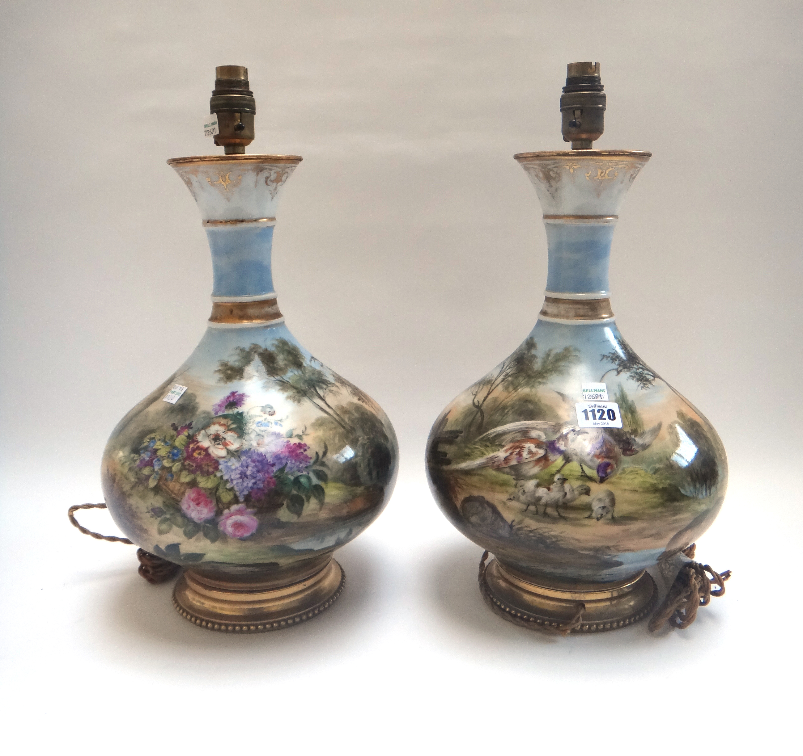 A pair of French porcelain vase table lamps, circa 1900,