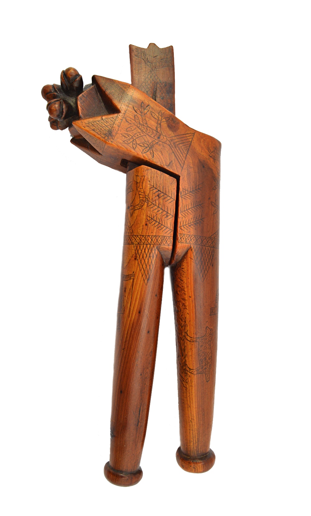 Treen; A pair of yew wood nutcrackers, 19th century,