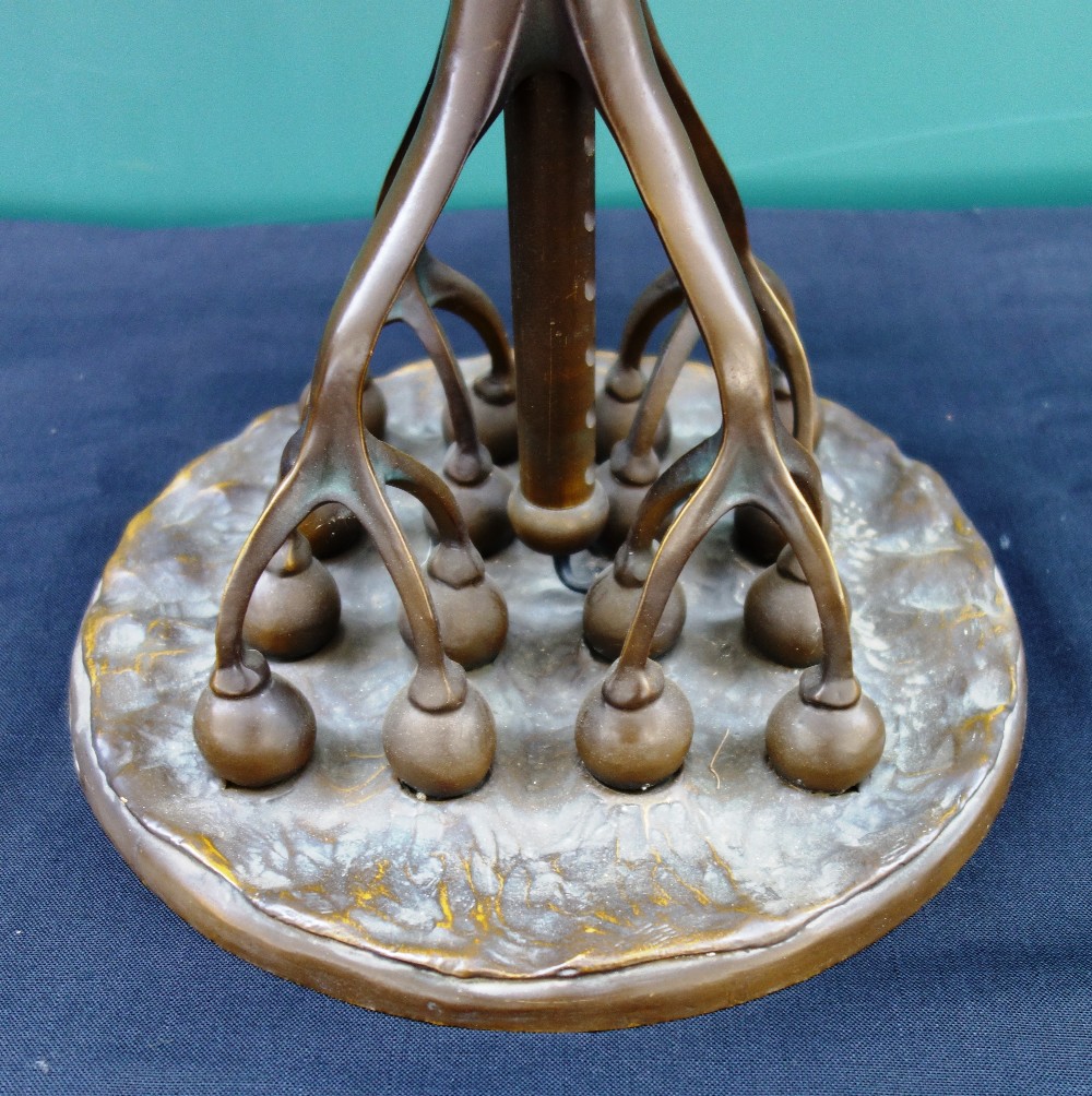 A bronze and coloured glass Tiffany style table lamp, late 20th century, - Image 3 of 3