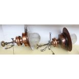 A pair of industrial copper and enamel ceiling lights- Ex Long Melford railway station,
