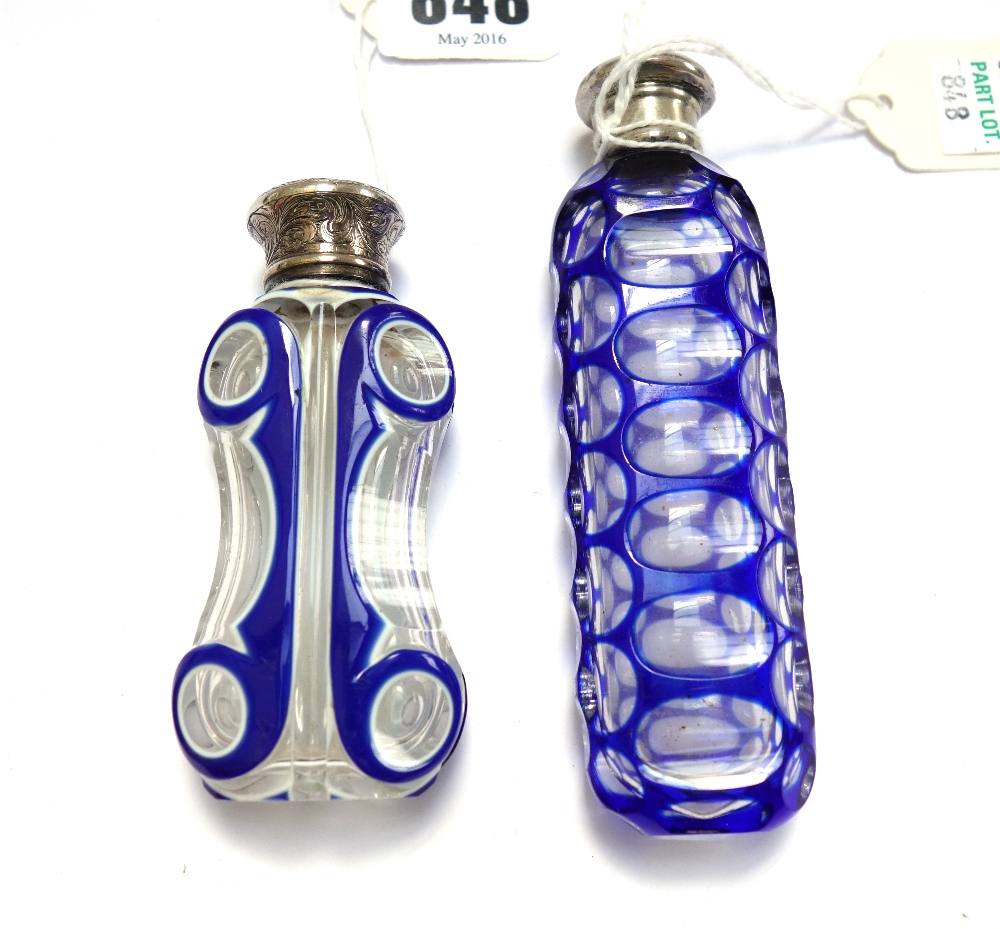 A Victorian blue flashed cut glass scent bottle with white metal screw cap, 11. - Image 2 of 2